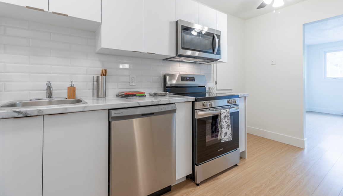 Woodhaven Renovated Kitchen With Views of Living Room