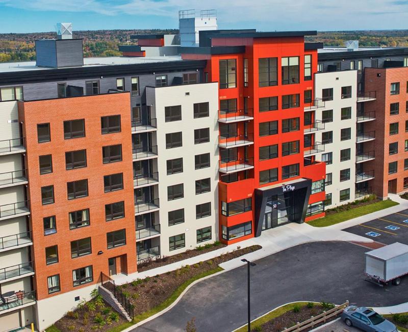 Aerial image of The Plaza building in Fredericton, NB