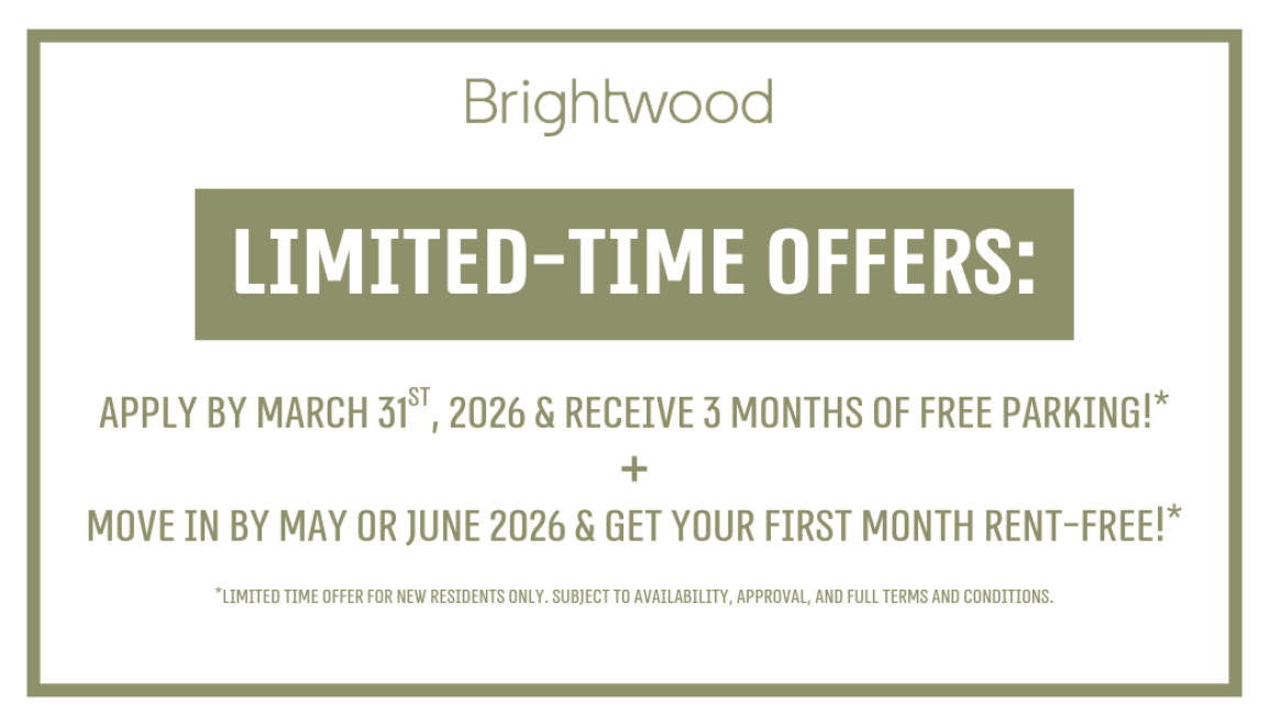 Limited-Time Offers: Apply by March 31st & Get 3 Months of Free Parking + Move in by May or June 2026 & Get Your First Month Rent Free!