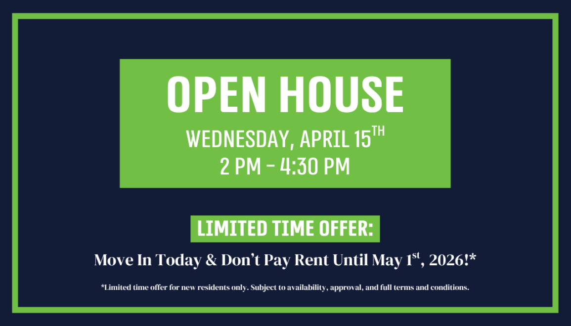 Join us for an OPEN HOUSE on Wednesday, April 15th, from 2 PM - 4:30 PM! Meet us at 120 McKnight Street and tour our beautiful apartments! + Limited-Time Offer: Move In Today & Don't Pay Rent Until May 1st, 2026!*